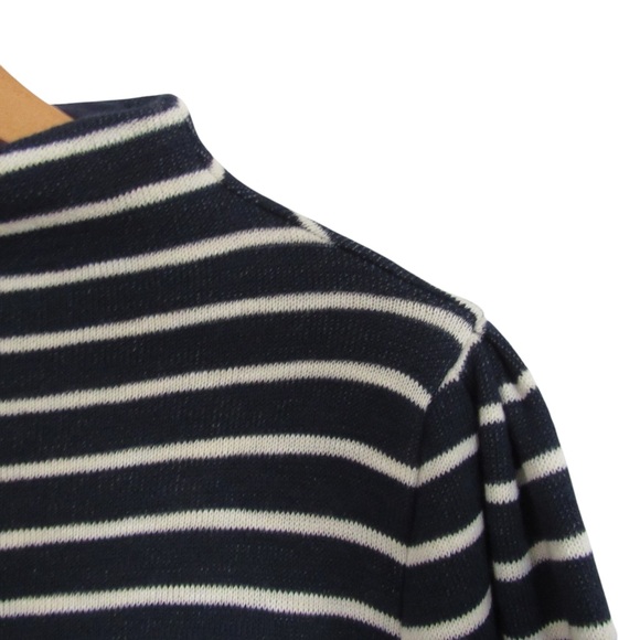 Madewell Gathered Sleeve Mockneck Top in Stripe XL Navy Blue White Puff Sleeve - Picture 4 of 9